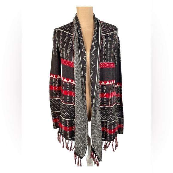 Designer's Closet by Billabong Aztec Tribal Cardigan Sweater Fringe Boho Small - Picture 2 of 12